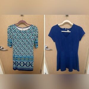 BUNDLE Size 2 Eliza J Blue Patterned Shift Dress & Merona Fit-and-Flare Dress M